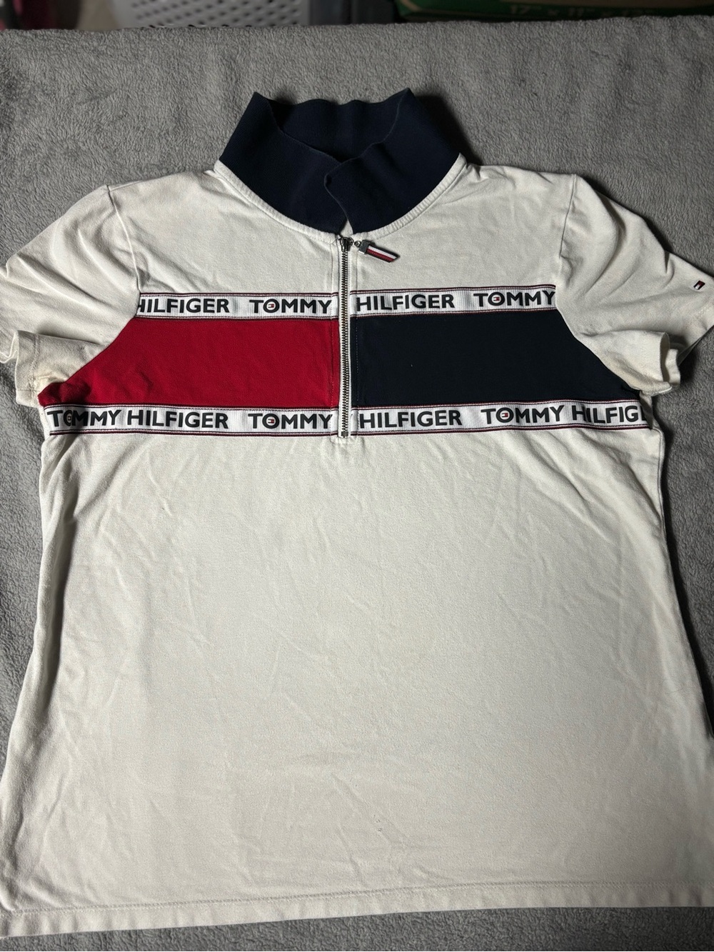 Tommy Hilfiger White Polo with Red & Navy Chest Panels